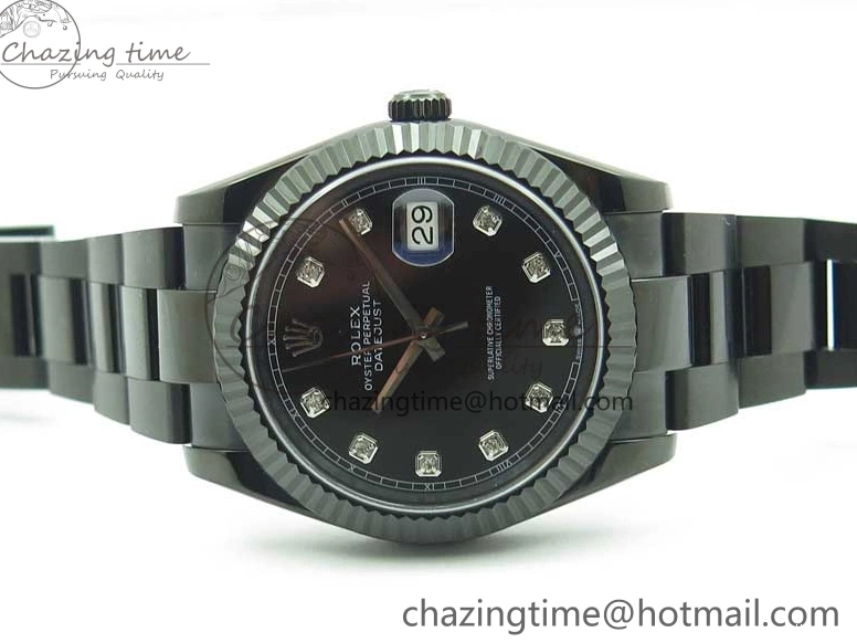 All Markers A3235 on Oyster Bracelet 41 Black Dial Black PVD Best Edition VRF Diamonds DateJust PVD 0128